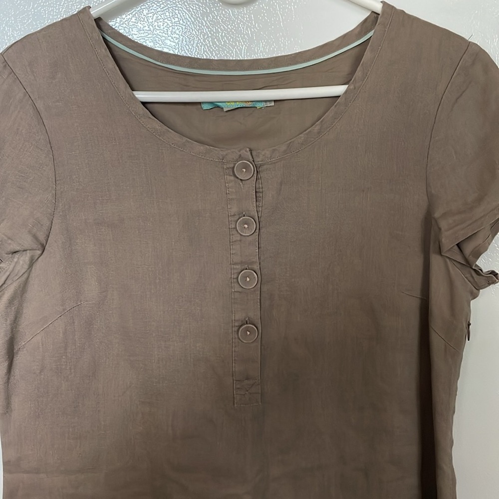Boden Size 8‎ 100% Linen Taupe Lined Dress with Accents - Picture 3 of 9